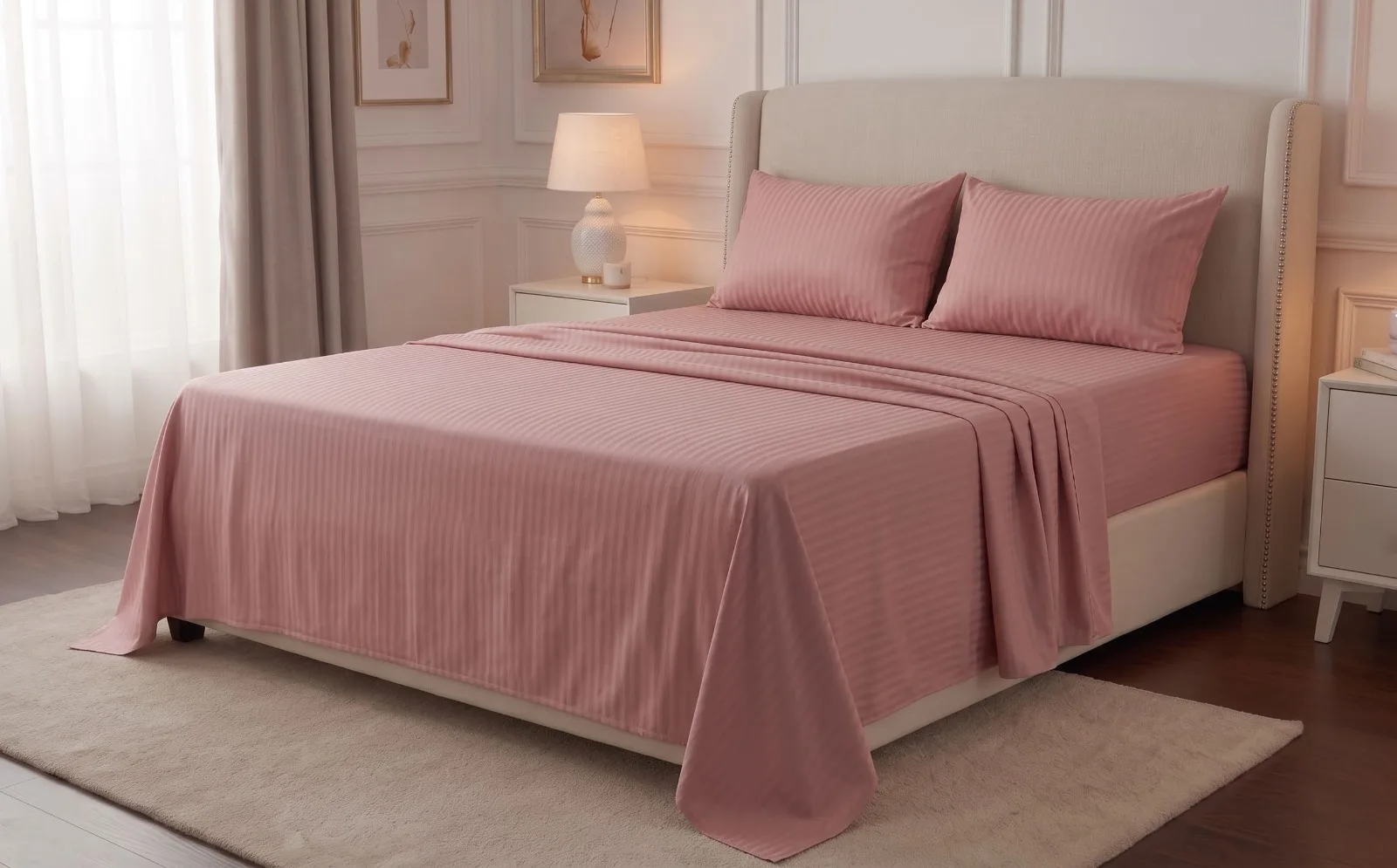 Sábanas rosadas para hospedaje